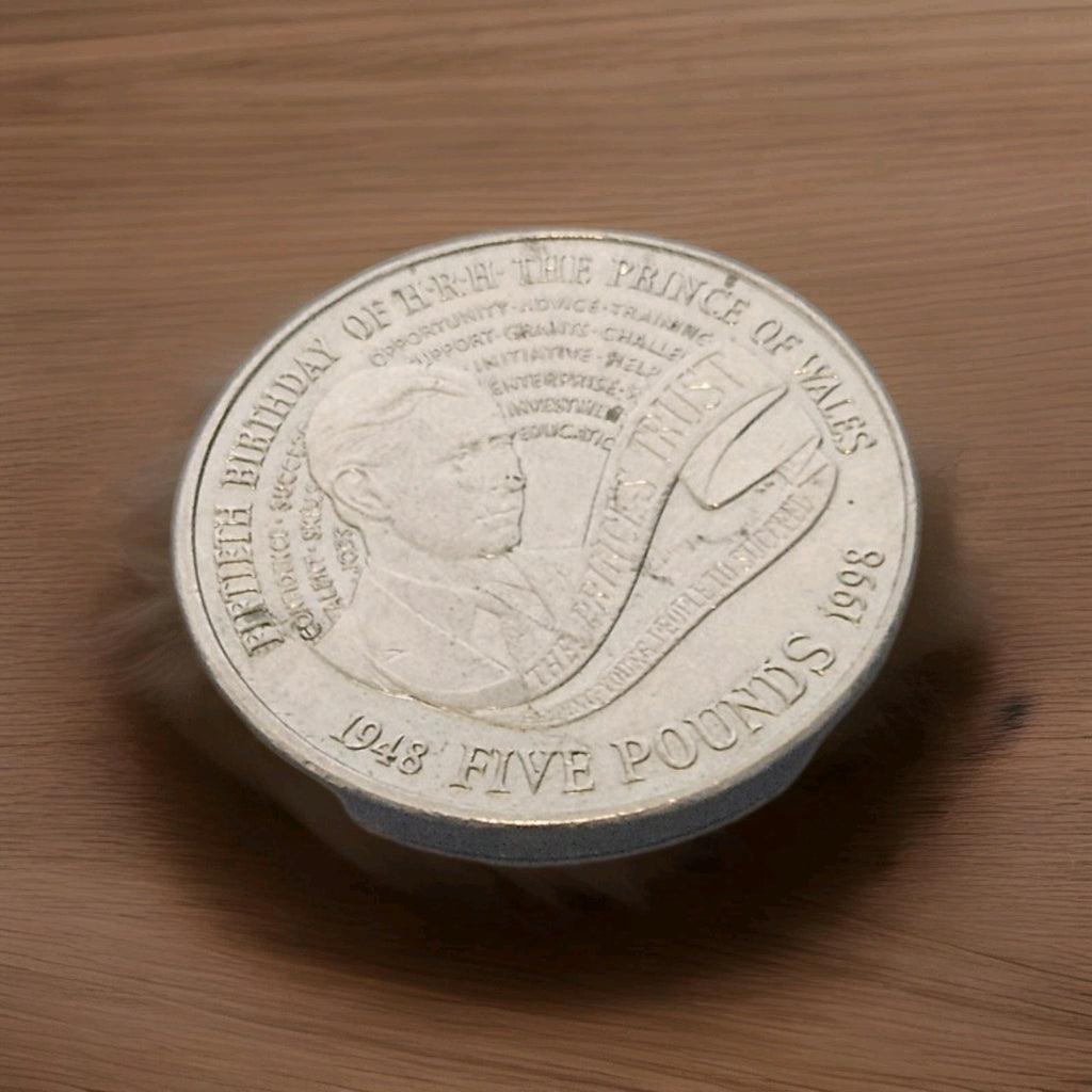 Royal Mint | 1998 - UK Elizabeth II 5 Pounds Coin Prince of Wales 50th Birthday